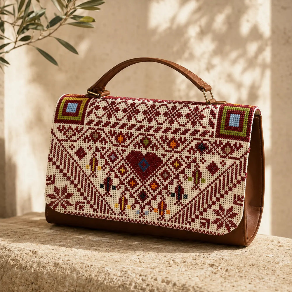 Sacoche bandoulière pour femme, fait main, motif cœur Tatreez palestinien