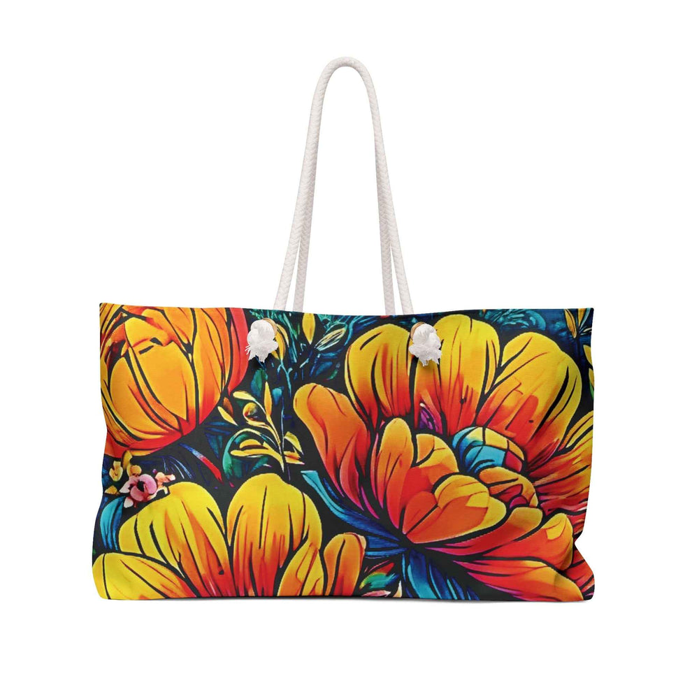 Sac de voyage illustration florale vibrante | Sac fourre-tout coloré grande taille fleurs tropicales