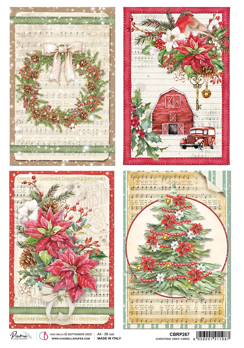 Rice Paper A4 Piuma Christmas Vibes Cards — Ecstasy Crafts