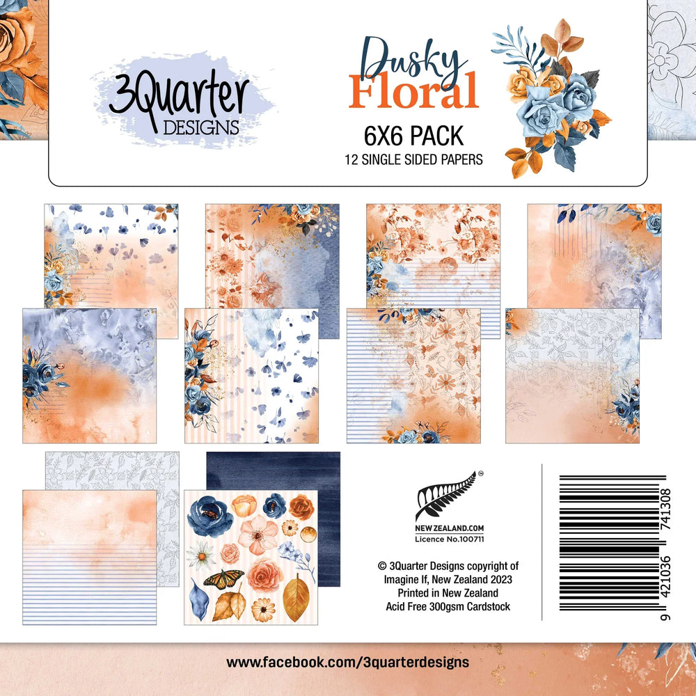 3Quarter Designs - Dusky Floral - Bloc de papiers 6 x 6