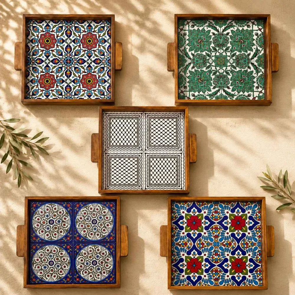 Handmade Palestinian Ceramic Serving Tray – Square Platter 30 × 30 × 3cm
