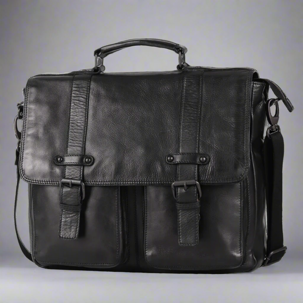 Sac pour ordinateur portable en cuir de première qualité MET. Mallette de messager avec bandoulière détachable