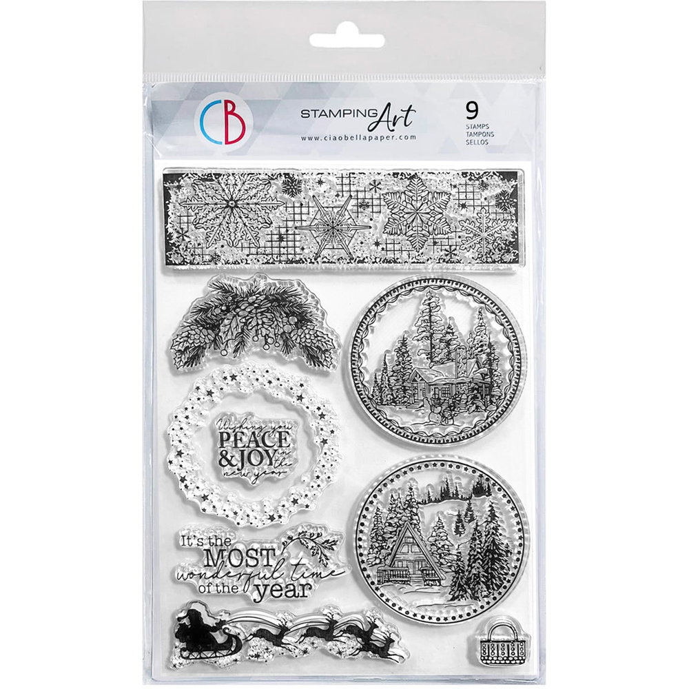 Ciao Bella Clear Stamp Set 6"x8" Boules Paysage d'hiver