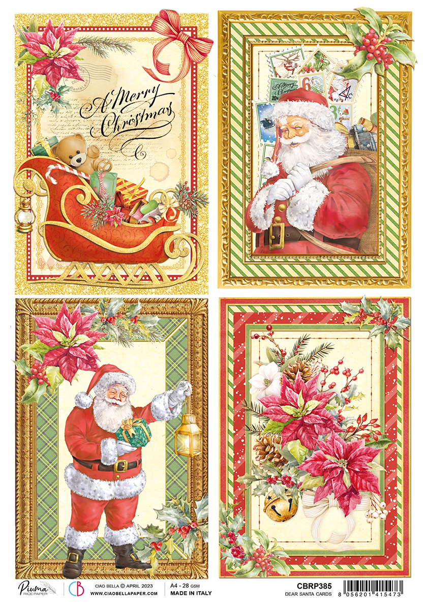 Ciao Bella Papier de Riz A4 Piuma Chères Cartes Père Noël - 5 Feuilles