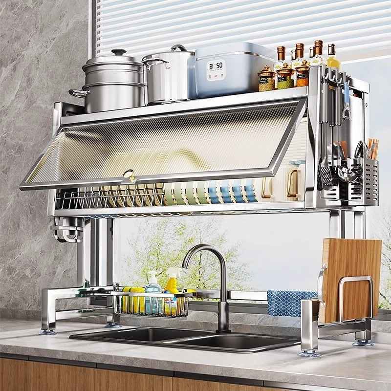 Égouttoir de cuisine multifonction en acier inoxydable – Organisateur et égouttoir à vaisselle