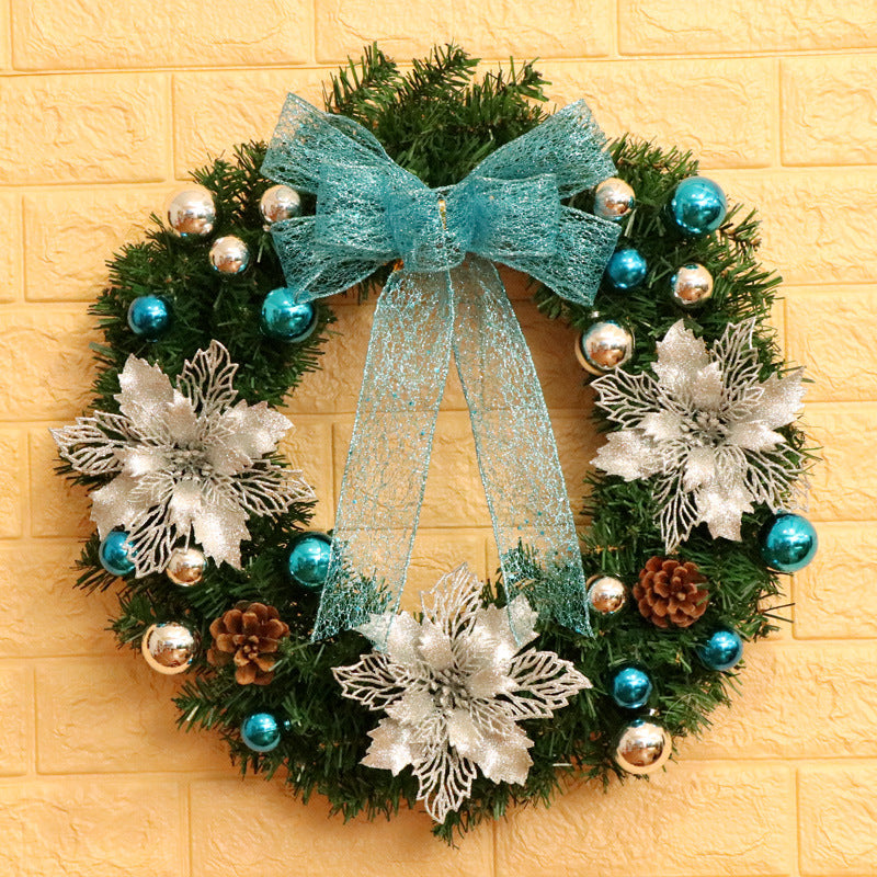Christmas Wreath with Blue Bow, Pine Cones & Ornaments – Artificial Door Hanging Holiday Decor, 40/50/60cm