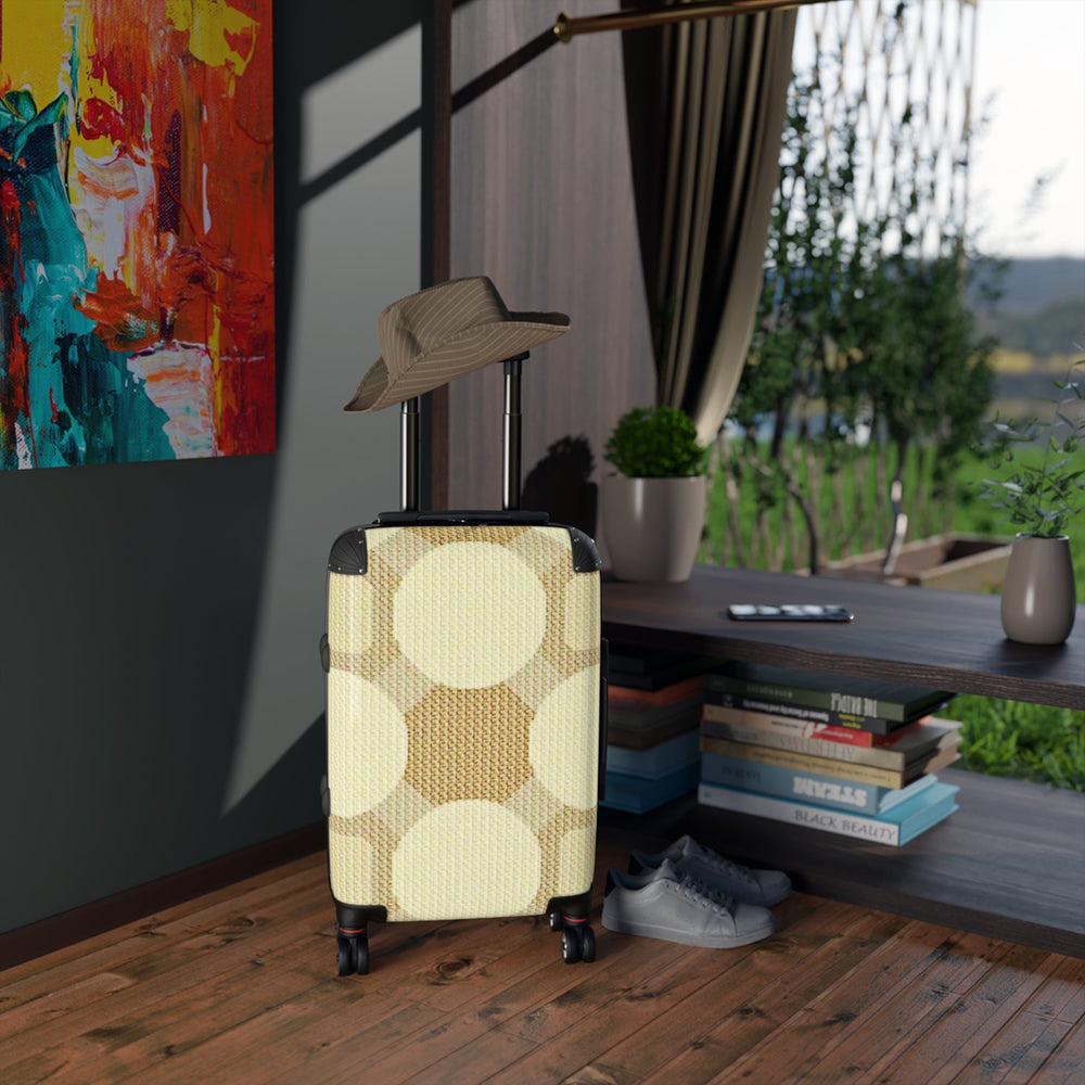 Retro Beige Circle Pattern Suitcase – Vintage Geometric Carry-On Luggage