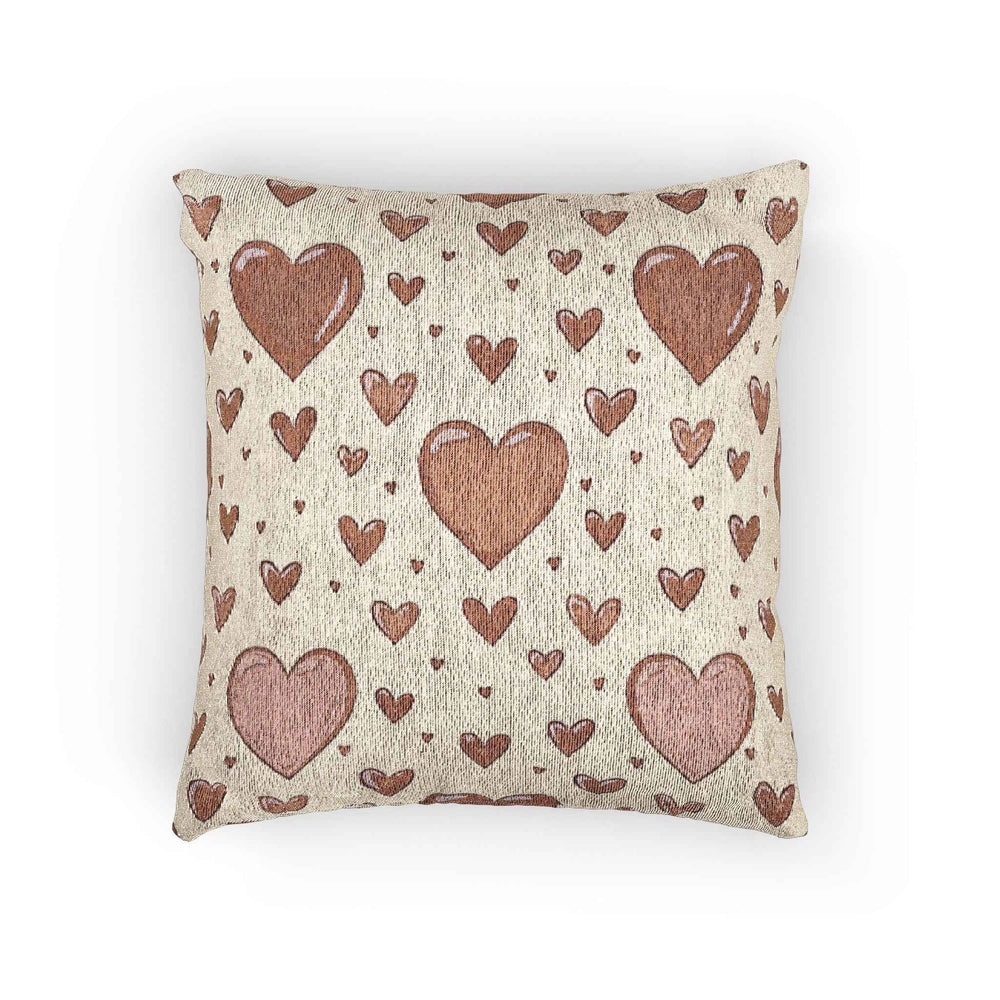 Coussin tissé à motif de cœurs roses | Décoration bohème pour la Saint-Valentin