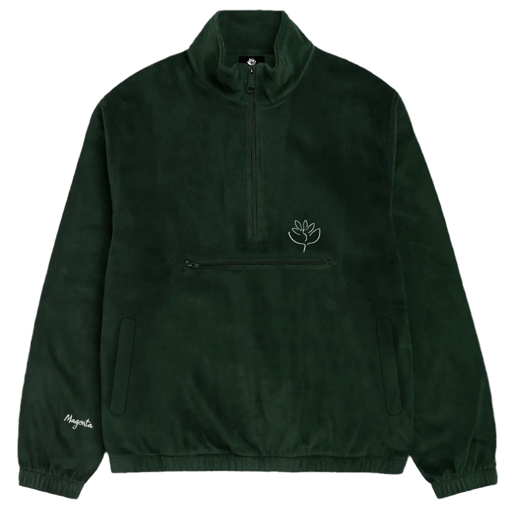 Pull demi-fermeture éclair 'Dimanche Velours' Magenta - Vert Forêt