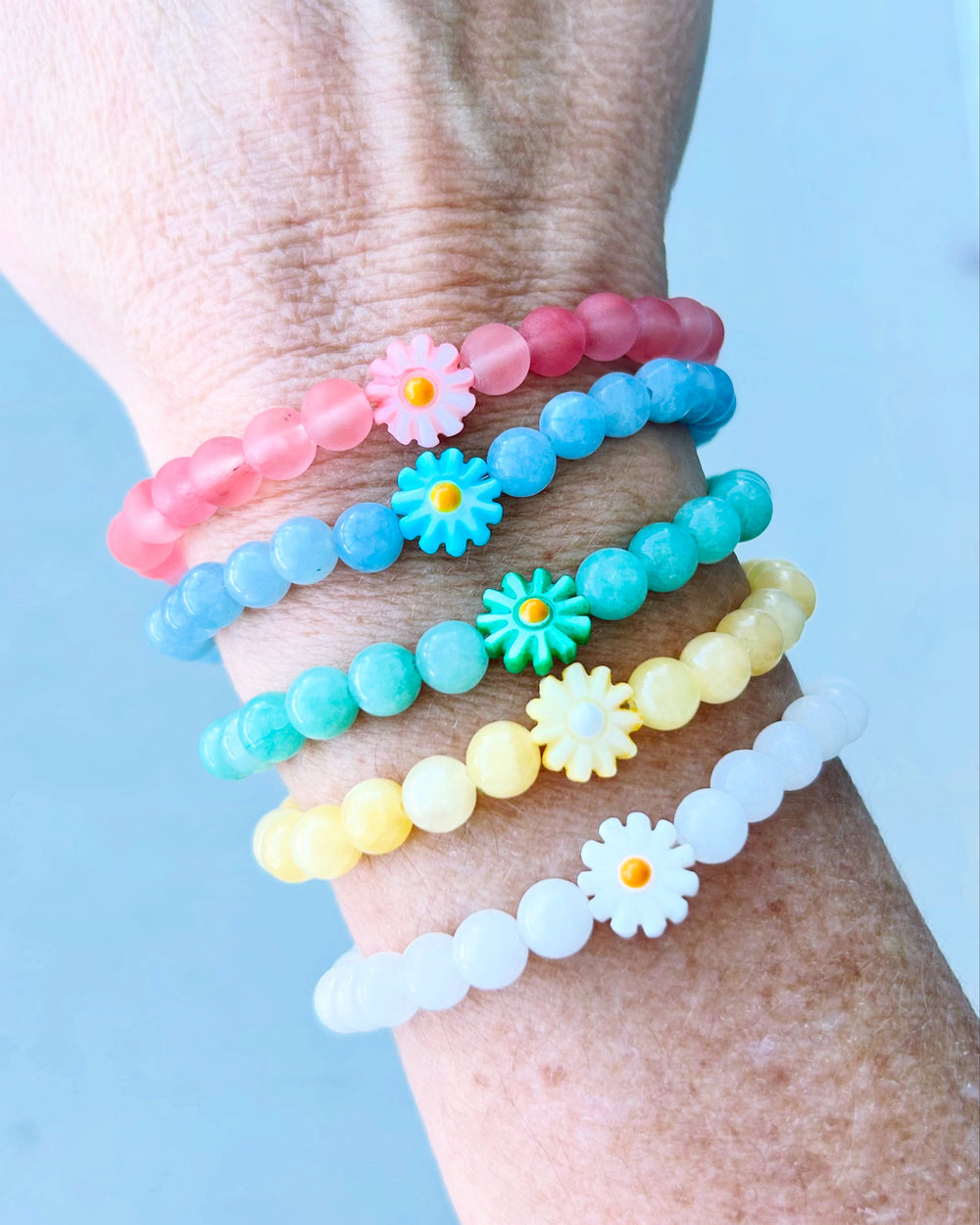 Bracelet Fleur Pierre Précieuse Miniature - plusieurs couleurs