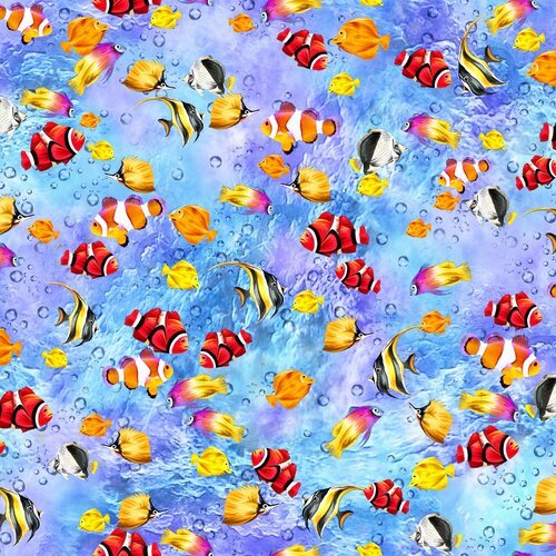 Tissu Oasis - Poisson School The Reef en Coton