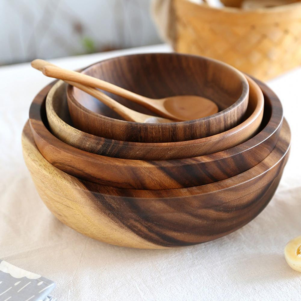 Bol en bois naturel pour cuisine - Bol à fruits et salade - Pour la maison et le restaurant - Contenant alimentaire en bois - Notez les tailles disponibles - Populaire
