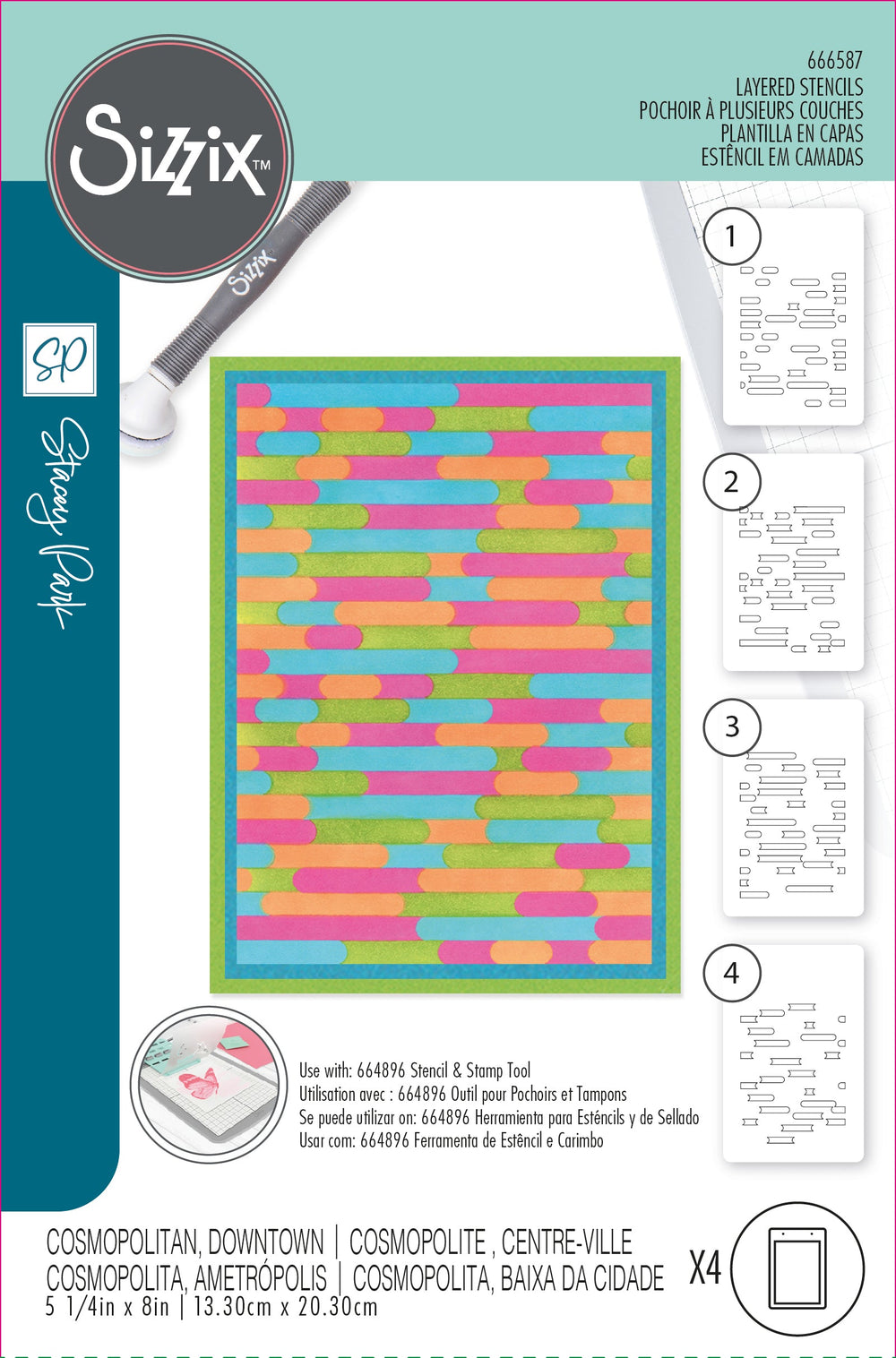 Pochoirs superposés Sizzix A6 4 pièces Cosmopolitan, Downtown par Stacey Park