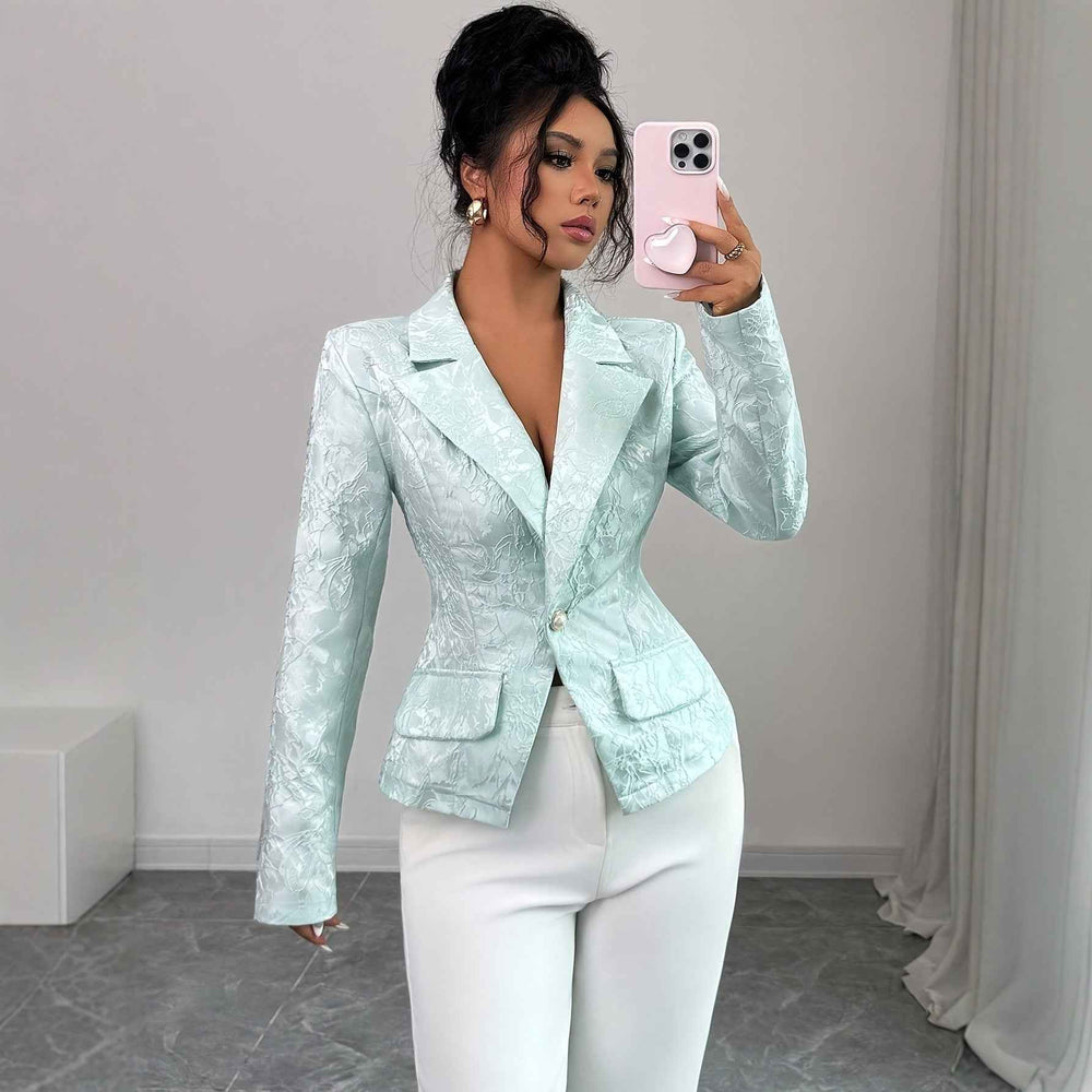 Veste blazer pour femme à patchwork brodé – Veste mode à revers, boutonnage simple, style décontracté