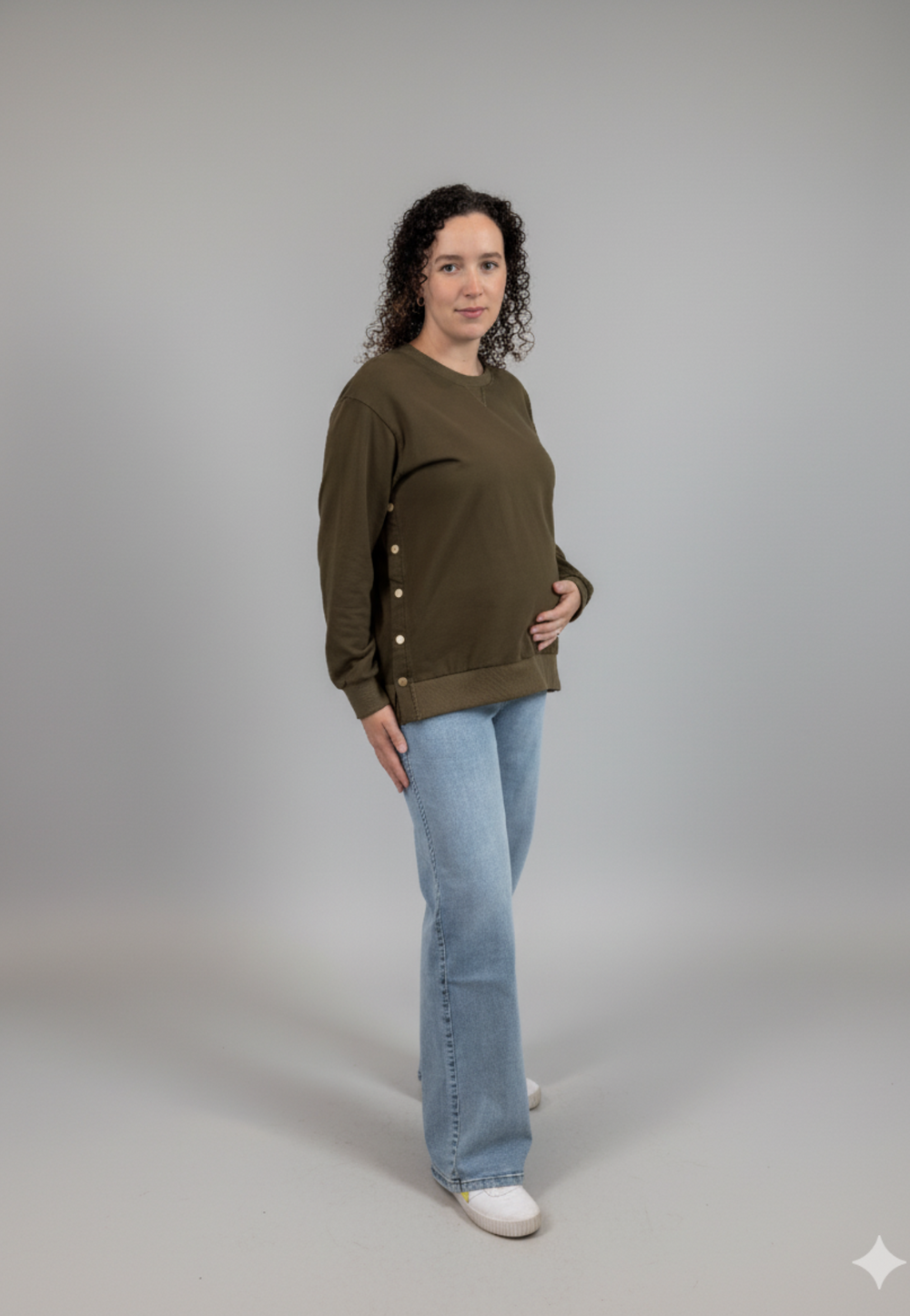 Sienna Maternity and Nursing Crewneck Sweatshirt -Adjustable Side Buttons — Ella Bella