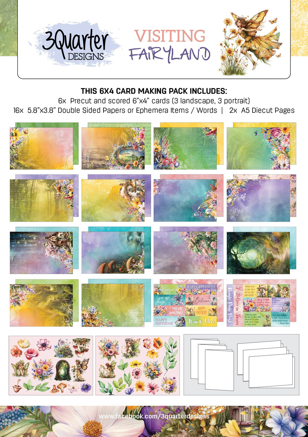 3Quarter Designs Visite au Pays des Fées Lot de 6 Cartes 4x6