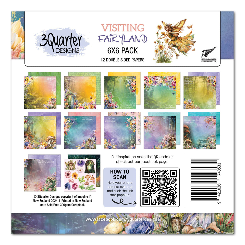 Lot de papiers 6x6 3Quarter Designs Visite au pays des fées