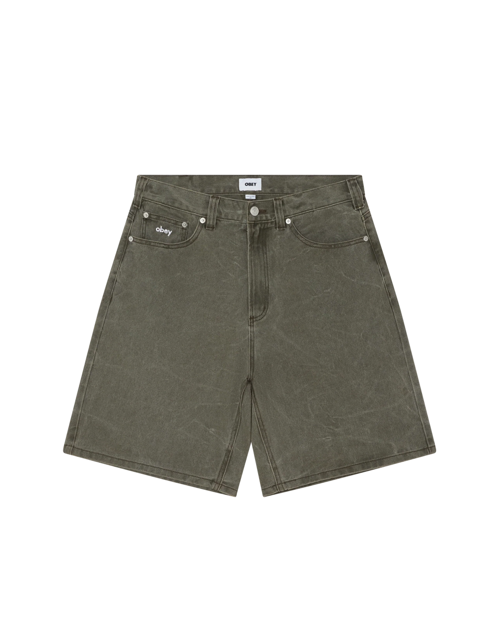 Shorts en denim ample Obey 'Bigwig' - Lavage froissé noir olive