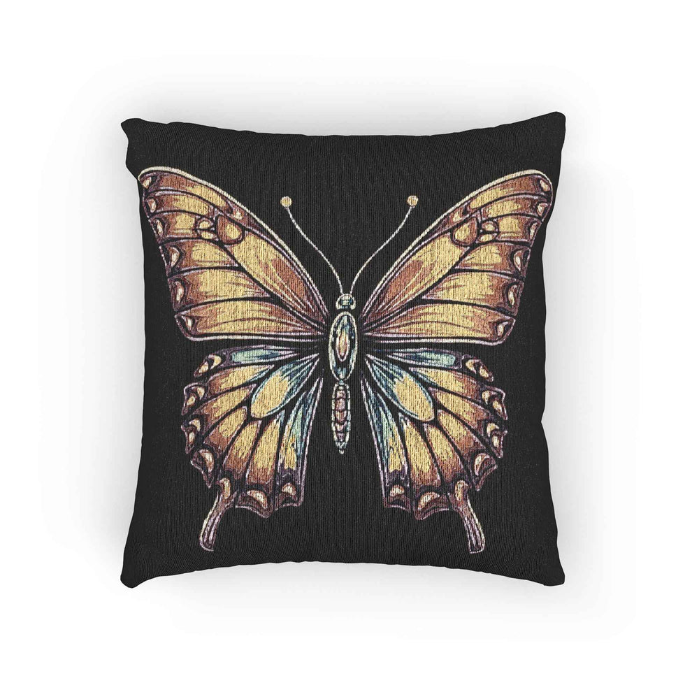 Coussin tissé Papillon doré | Coussin d'appoint style tapisserie