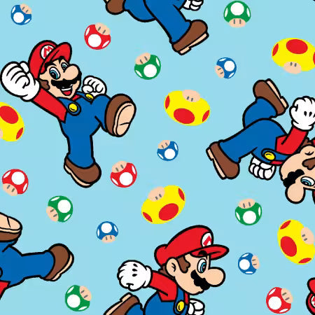 Super Mario Bros. - Mario & Mushroom Toss Blue — Cottage Quilting Ltd.