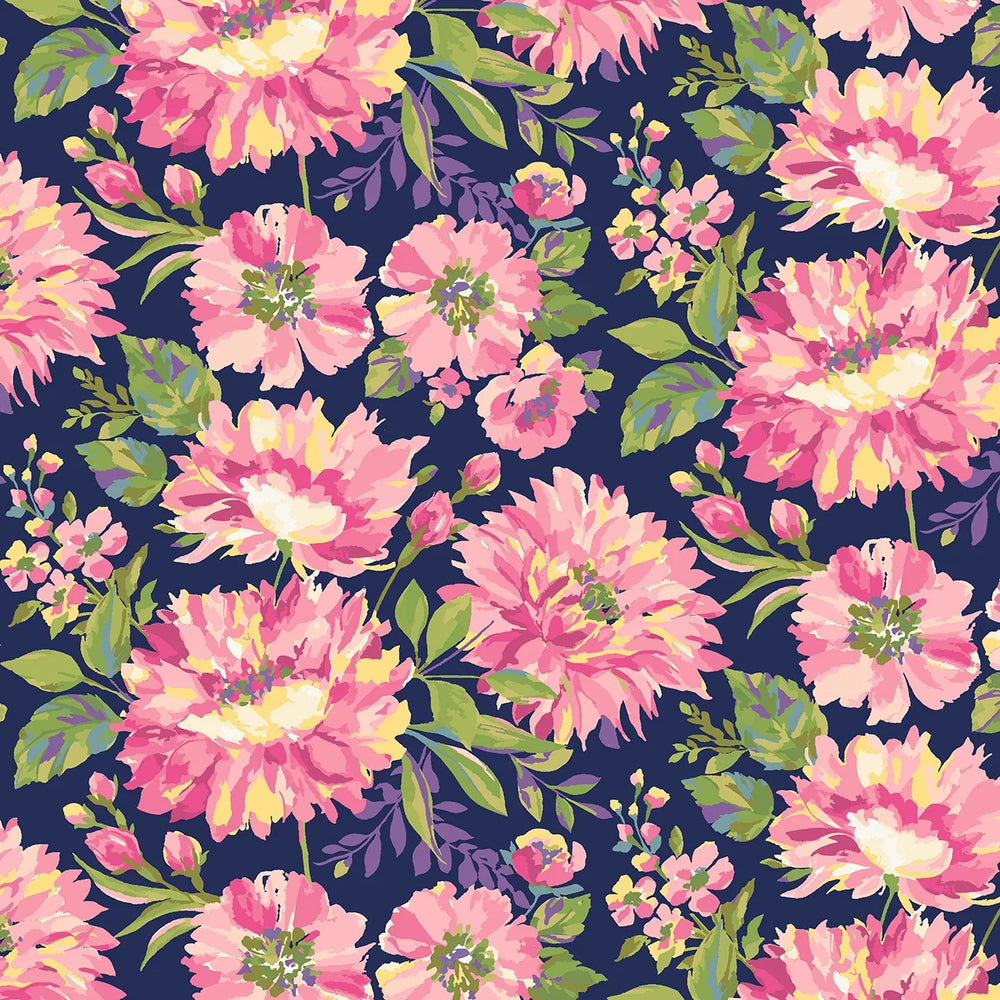 Laura Berringer - Rethink Pinks - Navy Flowers - R210148-NAVY — Cottage Quilting Ltd.