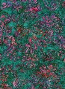 Batik Textiles - Celestial Blossoms - Green Pink Flower — Cottage Quilting Ltd.