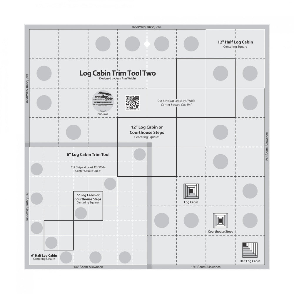 Creative Grids Log Cabin Trim Tool Two 6in & 12in Blocks Quilt Ruler — Cottage Quilting Ltd.