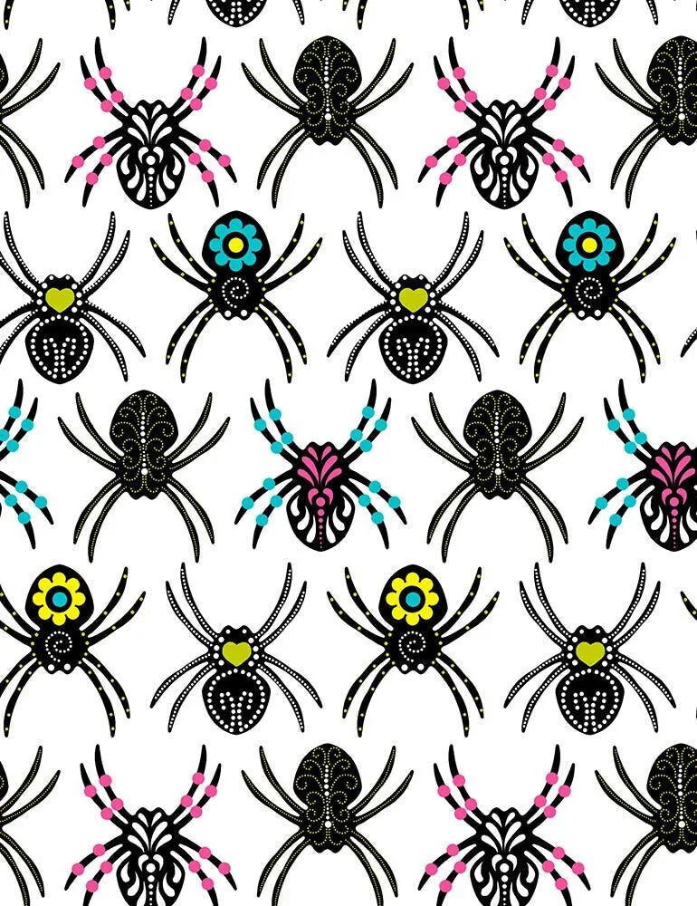 Timeless Treasures - Sugar Skulls Spiders - FUN-C7793 WHITE — Cottage Quilting Ltd.