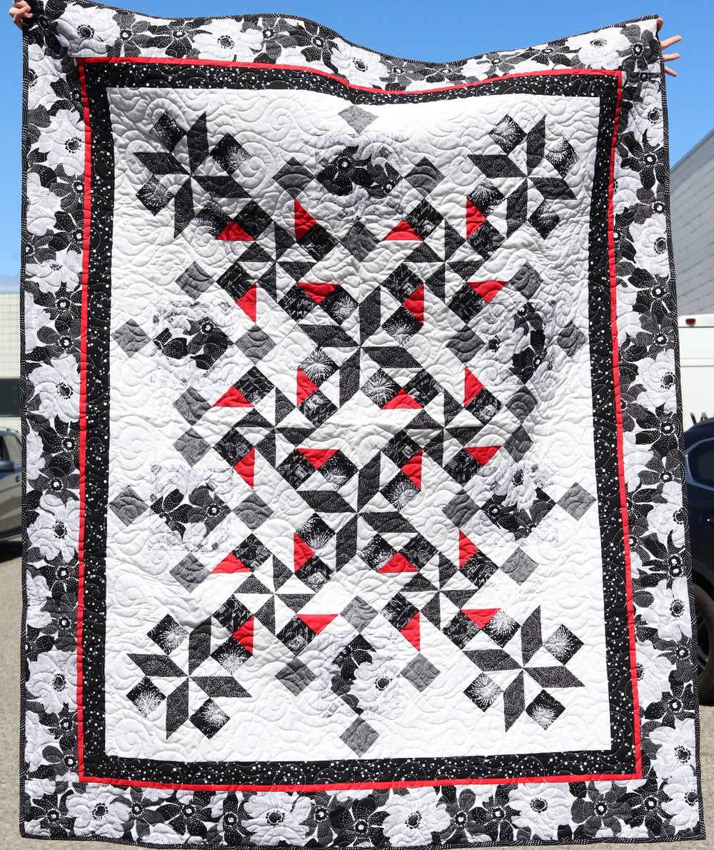 Store Sample- Twin Quilt- Red, White, Black Floral — Cottage Quilting Ltd.