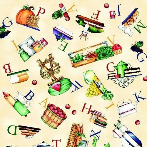 Hungry Animal Alphabet - Ecru Alphabet Food Toss — Cottage Quilting Ltd.