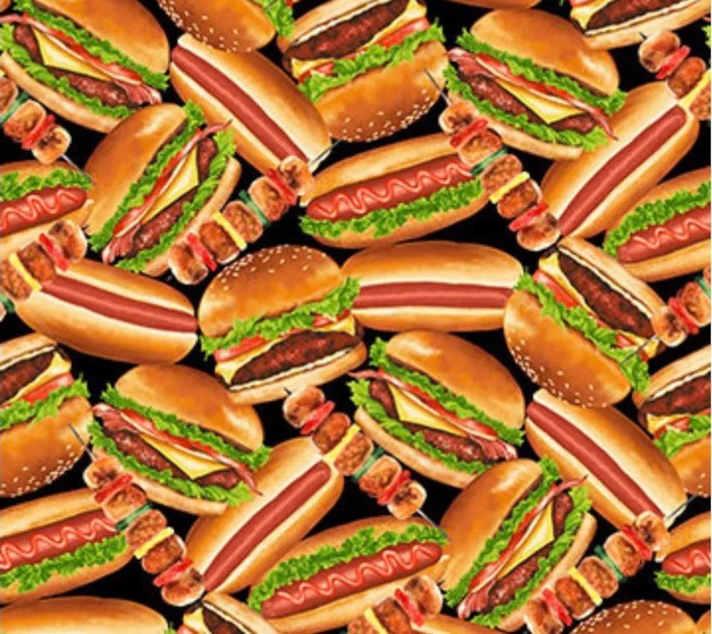 Northcott Fabrics- Smokin'Hot- Burgers and Hot Dogs- 24808-99 — Cottage Quilting Ltd.