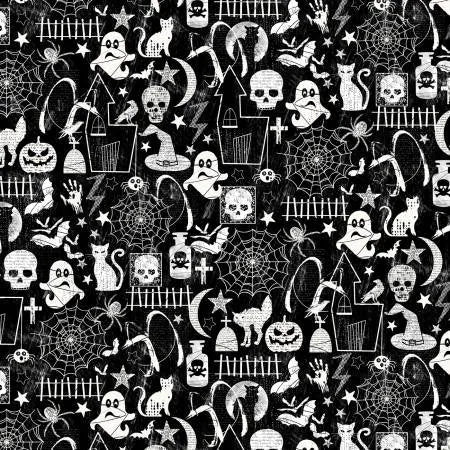 Tissu Noir Halloween Luminescent - Fantômes - CG7787-BLK