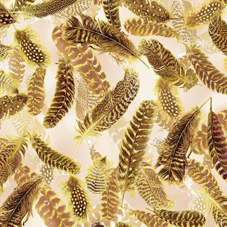 Plumes Dorées - Neutre - par Kanvas Studio pour Benartex