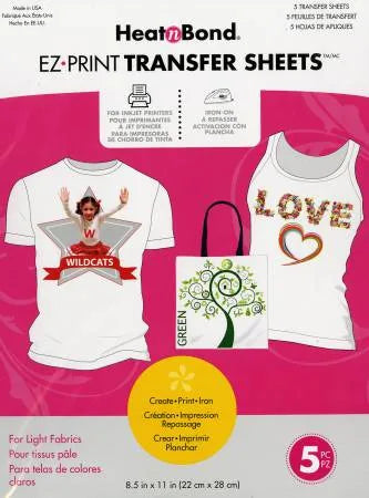 Feuilles de transfert HeatnBond EZ Print 8,5 po x 11 po, 5 un.