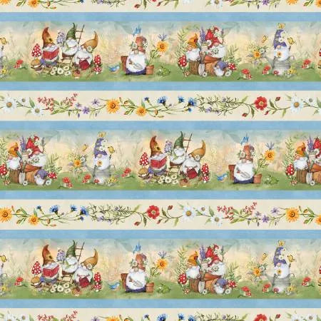 Susan Winget - Gnome & Garden - Imprimé à bordure rayée
