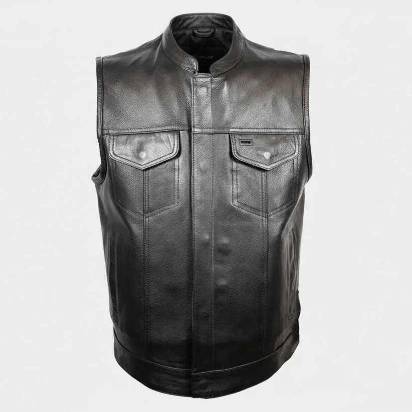 Gilet de club en cuir doublé de flanelle Open Road pour hommes
