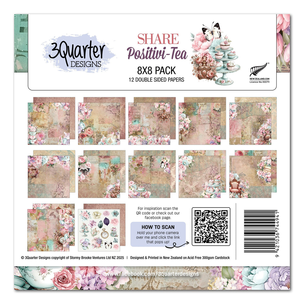 3Quarter Designs Positivi-Tea 8x8 Paper Pack — Ecstasy Crafts