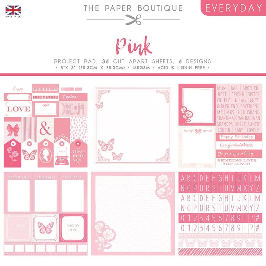 The Paper Boutique Everyday - Nuances de Rose - Bloc Projet 8 po x 8 po