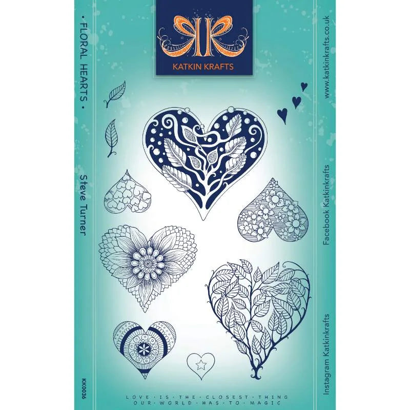 Katkin Krafts Floral Hearts 6 in x 8 in Clear Stamp Set — Ecstasy Crafts