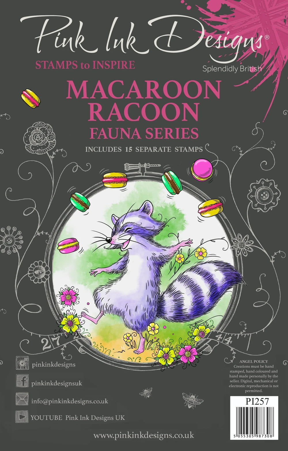 Pink Ink Designs Macaroon Racoon 6 in x 8 in Clear Stamp Set — Ecstasy Crafts