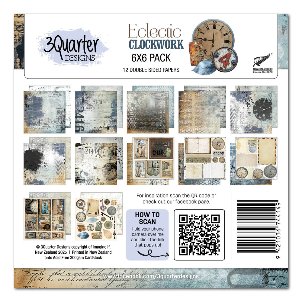 3Quarter Designs Eclectic Clocks 6x6 Paper Pack — Ecstasy Crafts