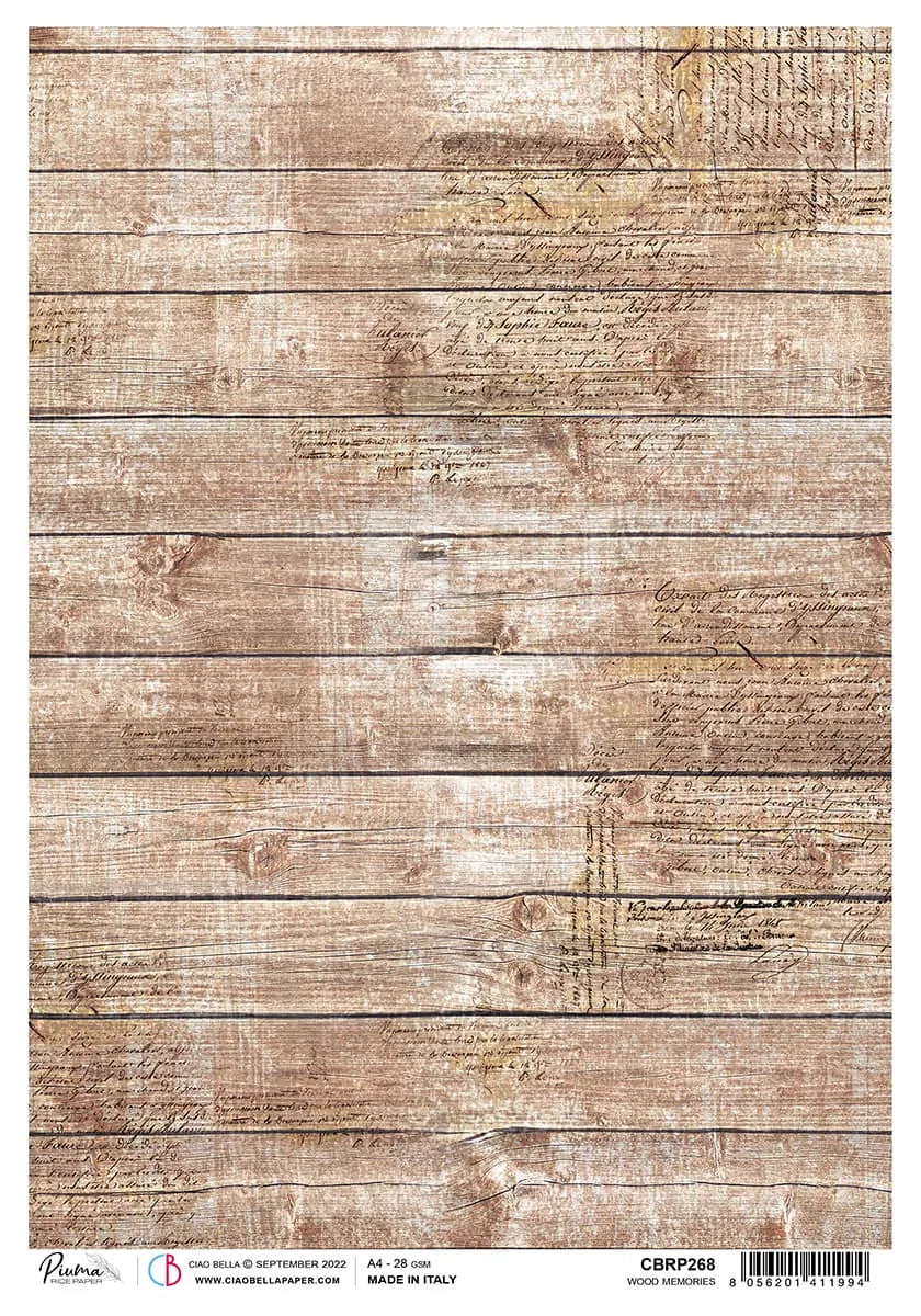 Papier de riz A4 Piuma Wood Memories - 5 feuilles
