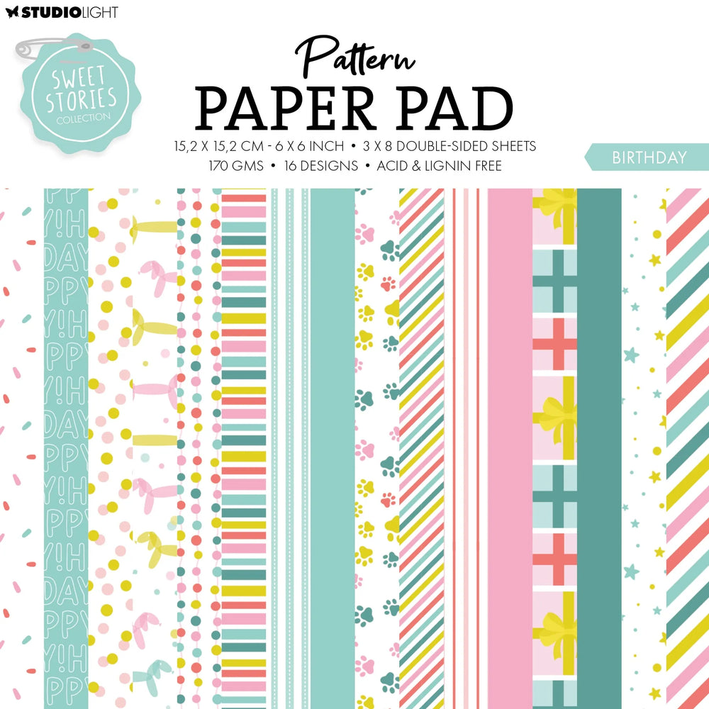 SL Bloc de Papier à Motifs Anniversaire Sweet Stories 24 Feuilles