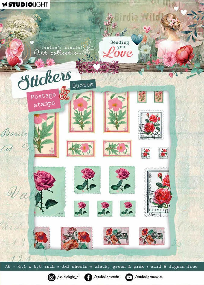 JMA Sticker Sheets Postage Stamps & Quotes Sending You Love 9 SH