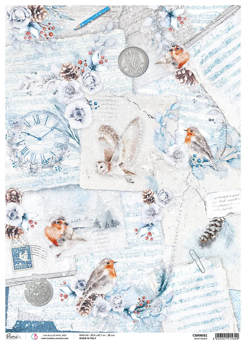 Ciao Bella Papier de riz A3 Piuma Snow Kissed - 3 feuilles