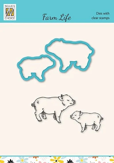 Nellies Choice Die & Stamp Set - Farm Life - Pigs