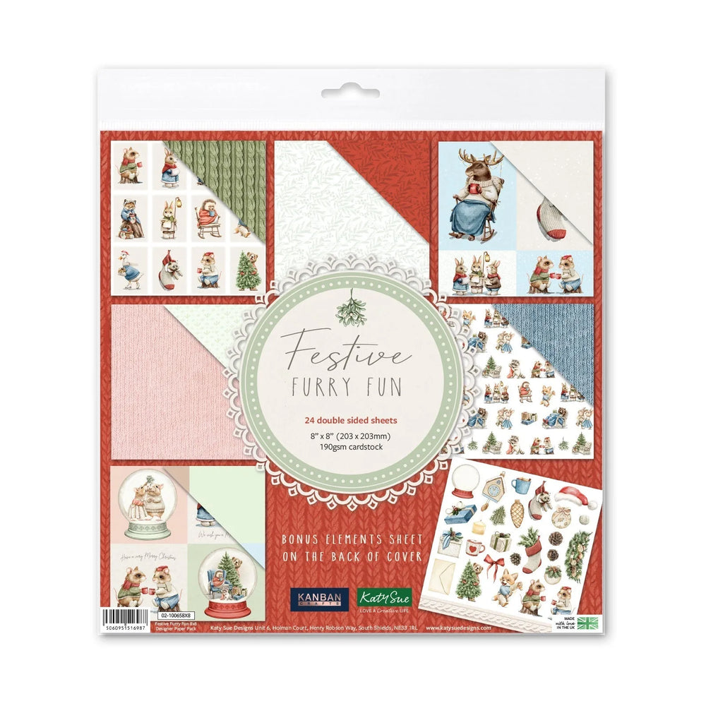 Kanban Crafts Festive Furry Fun 8x8 Designer Premium Paper Pack — Ecstasy Crafts