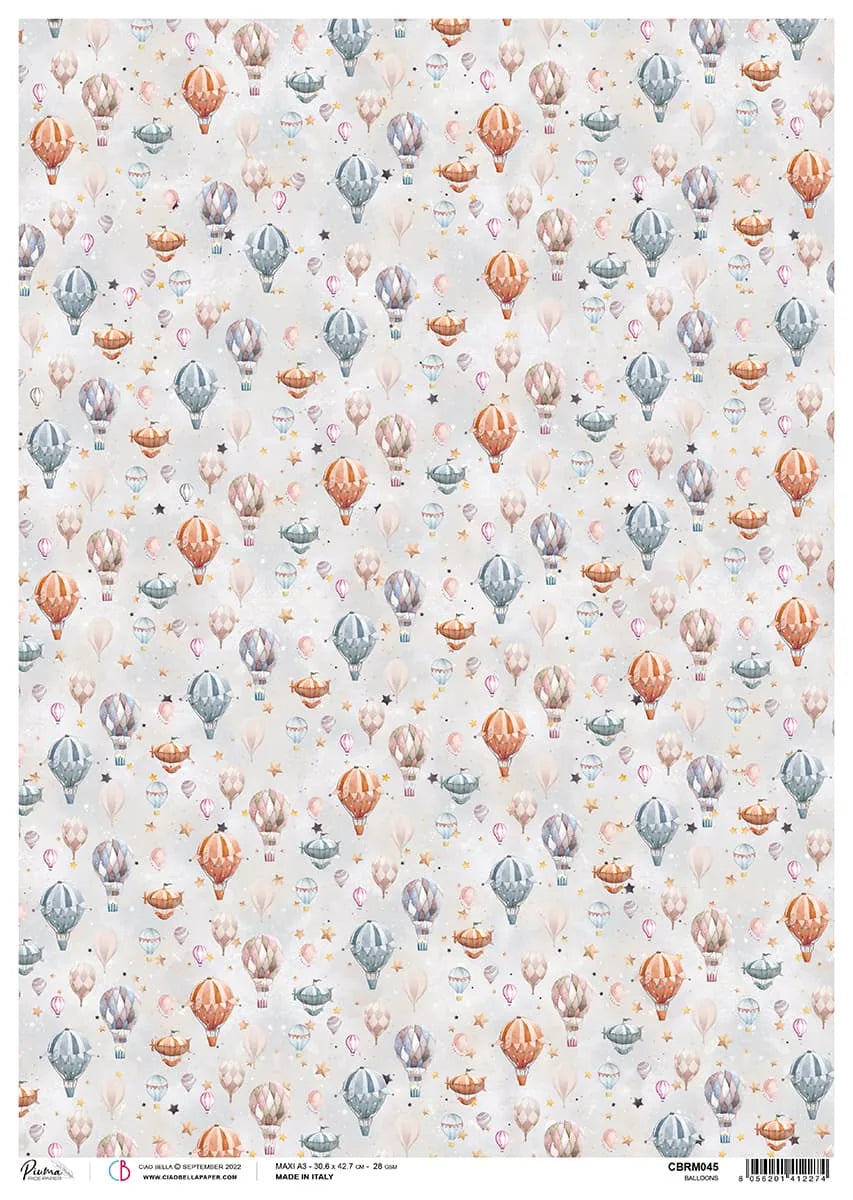 Papier de riz A3 Piuma Balloons - 3 feuilles