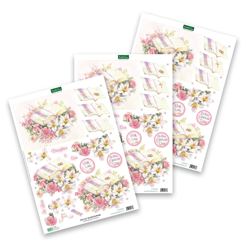 Die Cut Decoupage – Wedding Book & Flowers (Pack Of 3)
