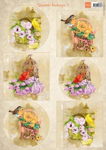Feuille à découper Oiseaux et cages à oiseaux 1 A4